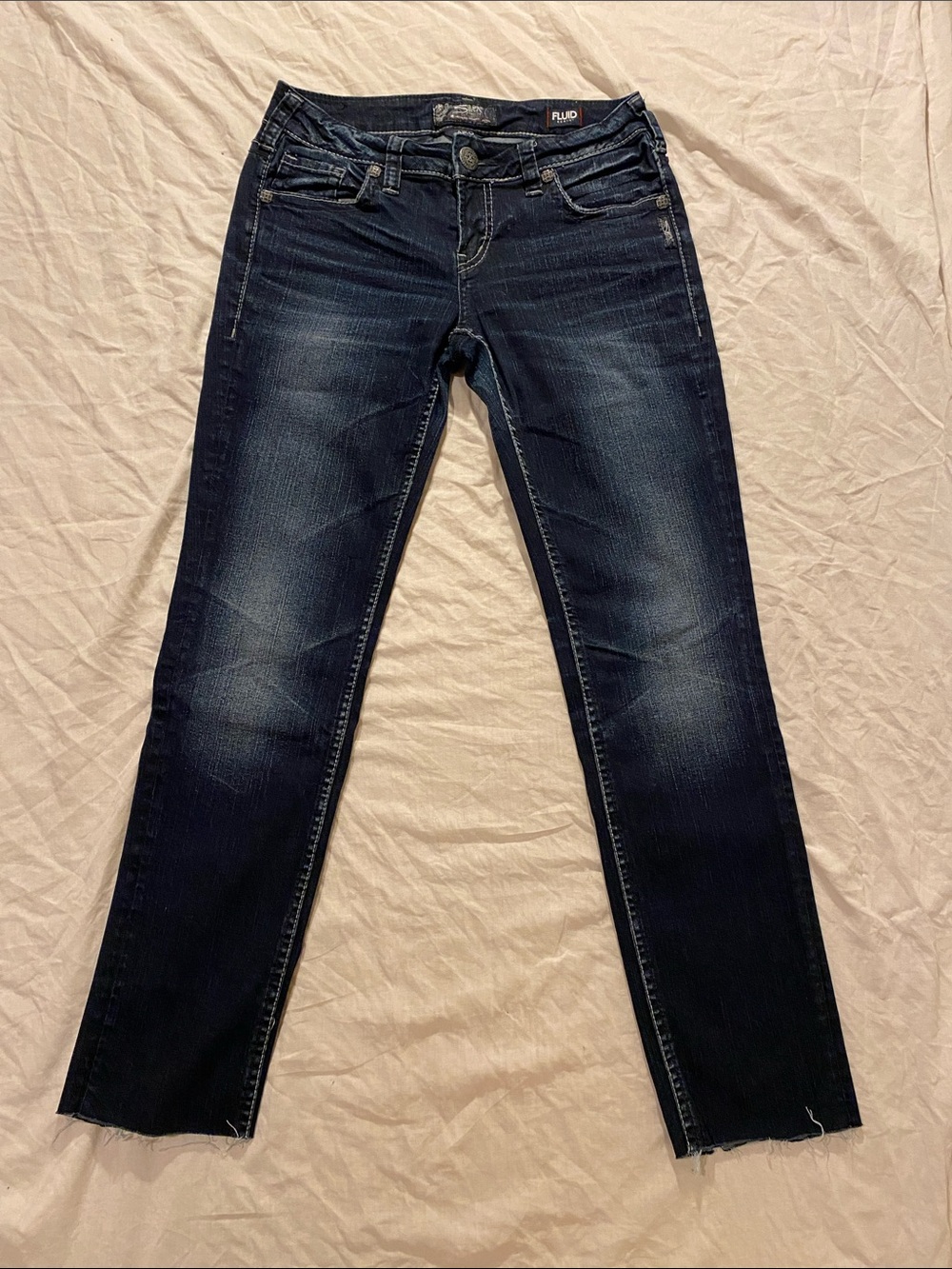 Vintage Silver Aiko Mid Slim Ultra Low Rise Jeans - Dark Wash Denim Size 27/31